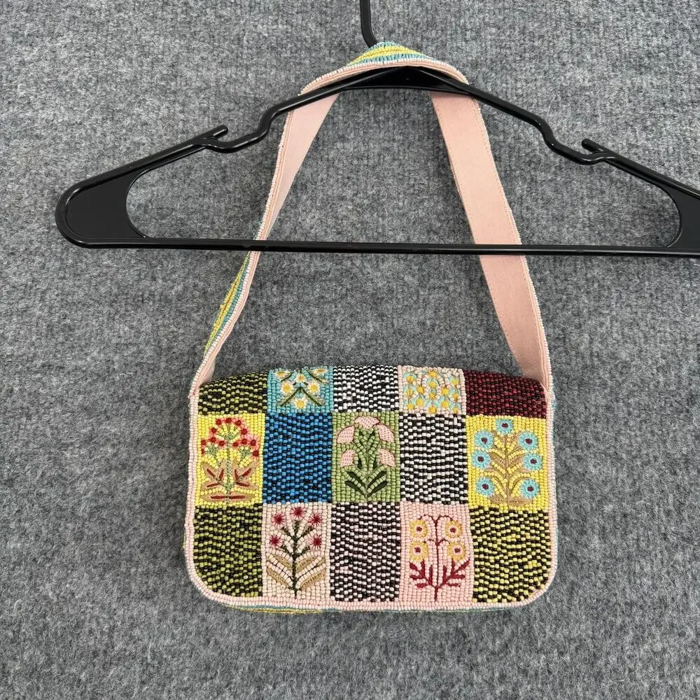 Anthropologie Maeve The Fiona Beaded Bag in Floral Patchwork Boho Cute Spring